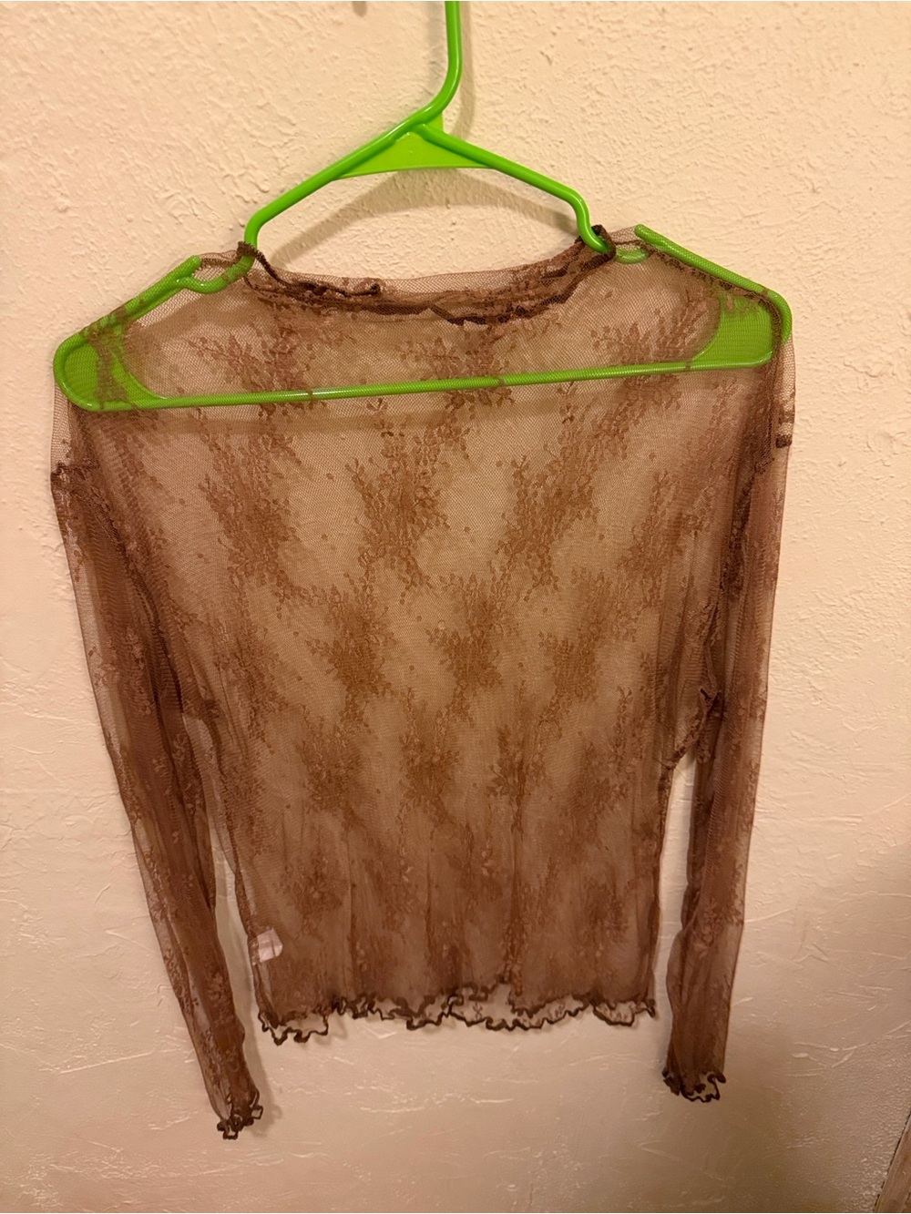 Source Unknown Sheer Lace Long-Sleeve Top - Brown